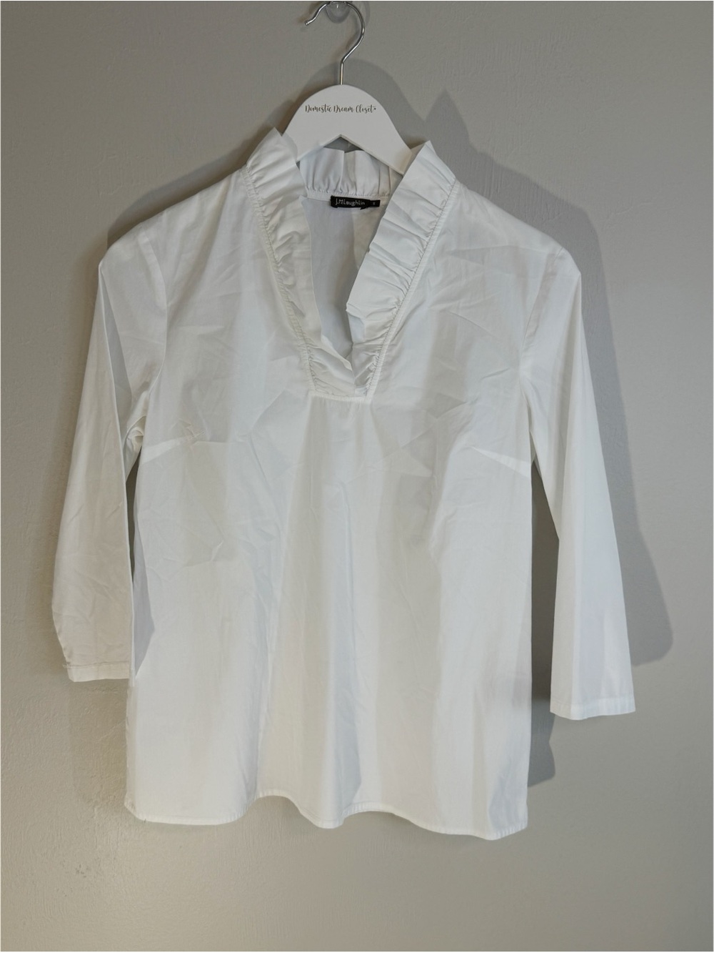 J MCLAUGHLIN Women's White Pull Over Stretch Cotton Pop Collar Blouse Size S.
